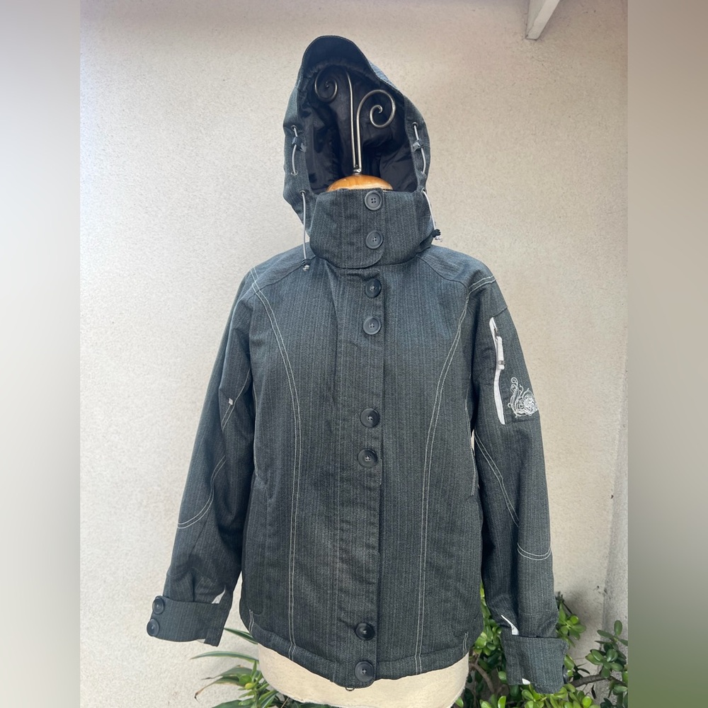 Scott ski snowboard jacket gray tones hood pockets Sz Small
